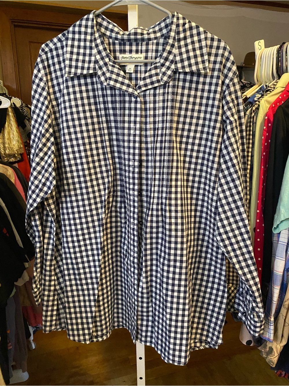 Thompson Navy and White Gingham Button-Down Shirt